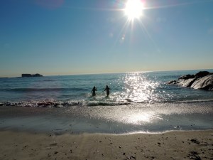 Hannah and I enjoying the waves