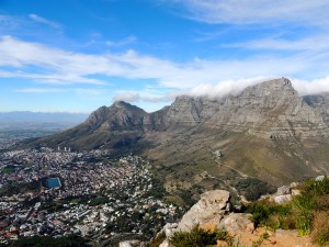 The view of Table Mountain from on top of Lion's Head