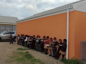 Lining up to have lunch as we left