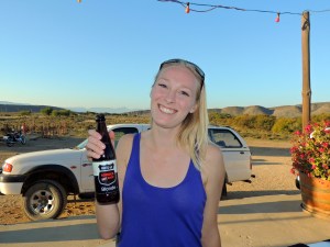 Blonde having a blonde ale at Ronnie's Sex Shop