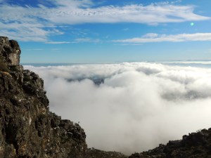 You can just see the city through the clouds...