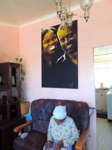 These were made entirely out of beads, and were on display in this woman's house. She was working on some beading of her own
