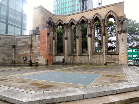 The ruins of St Nikolai's church, which was bombed during WWII. From 1874-76 it was the tallest building in the world. Its tower still exists, and is the second tallest building in Hamburg, but was undergoing construction, and will be under the restoration process until 2017 or 2018.