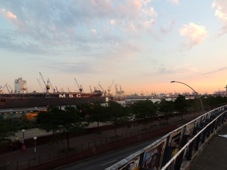 Hamburg port at sunset
