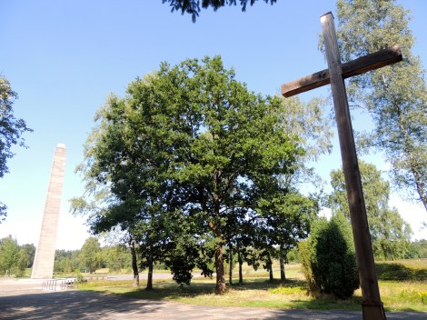 The Polish memorial, with the overall memorial behind it.