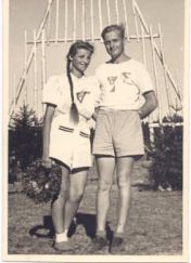 Babcia and Dziadzius leading the YMCA-organized camp program in the Polish DP camp