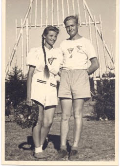 Babcia and Dziadzius leading the YMCA-organized camp program in the Polish DP camp