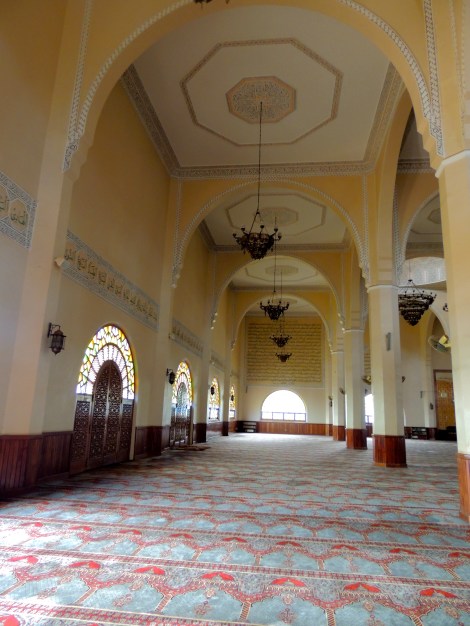 Inside the Uganda National Mosque - formerly known as the Gaddafi National Mosque, as it was commissioned by Muammar Gaddafi.
